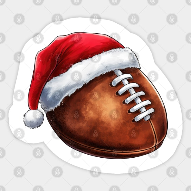 Christmas American Football in Santa Hat Sticker by Chromatic Fusion Studio